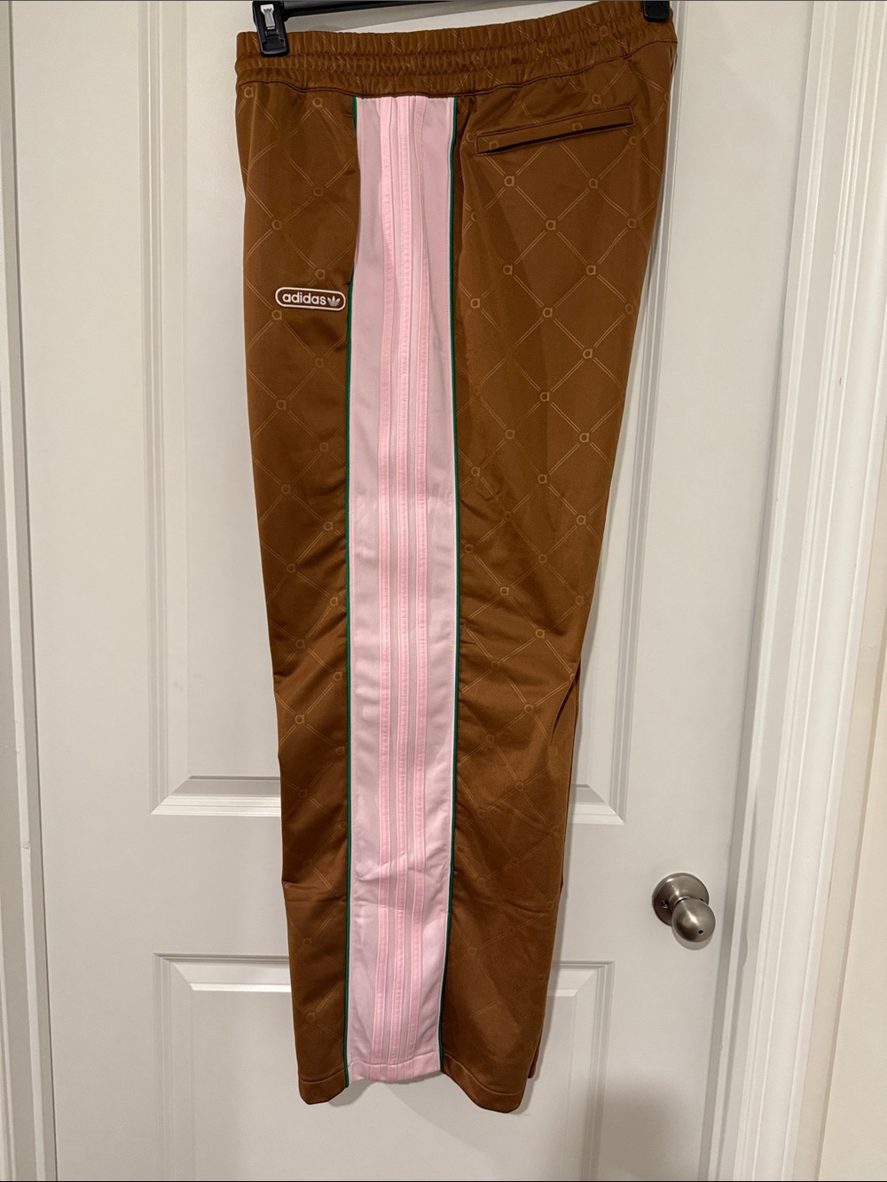adidas Women’s Brown Track Pants with Pink Stripe